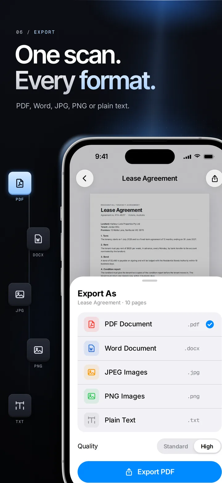 PDF Scanner AI — one scan, every format
